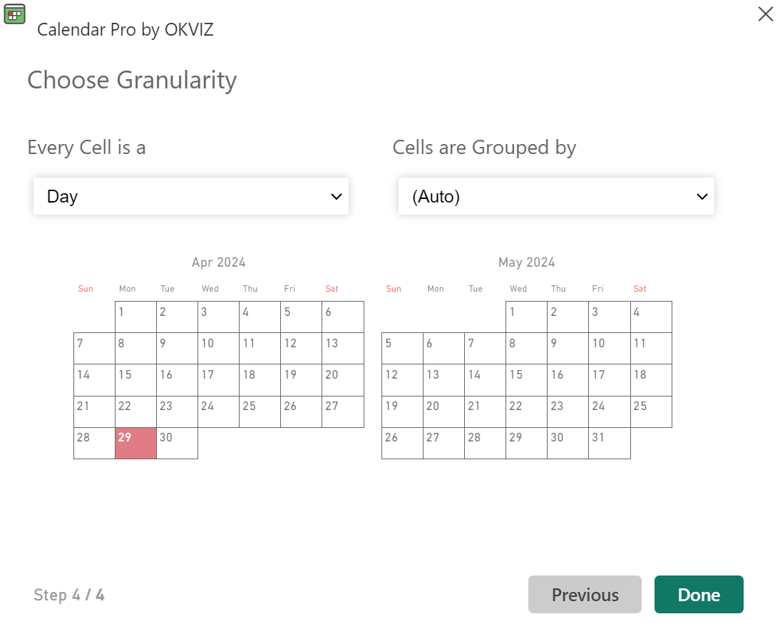 Granularity in Calendar pro