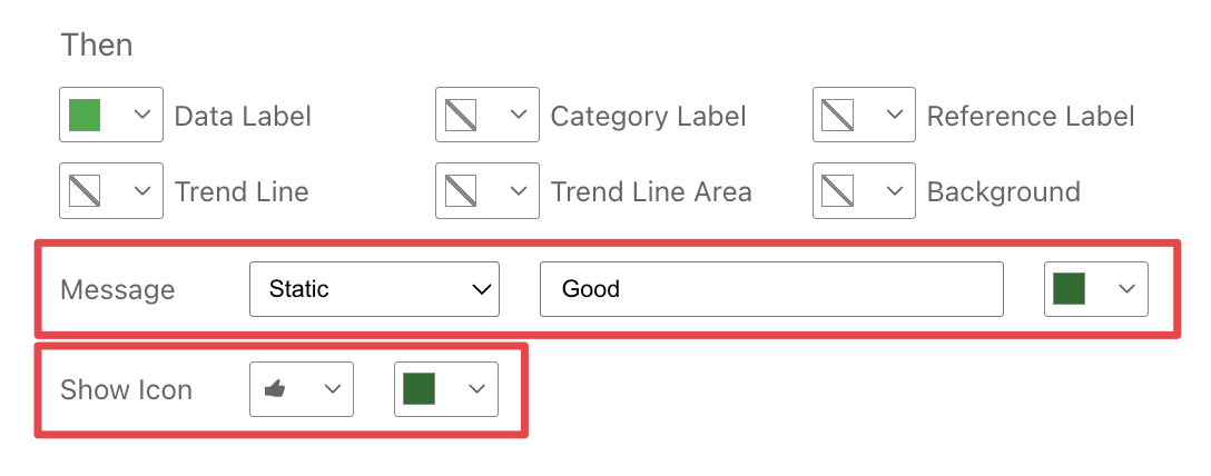 The message and icon section of a conditional rule in Card with States